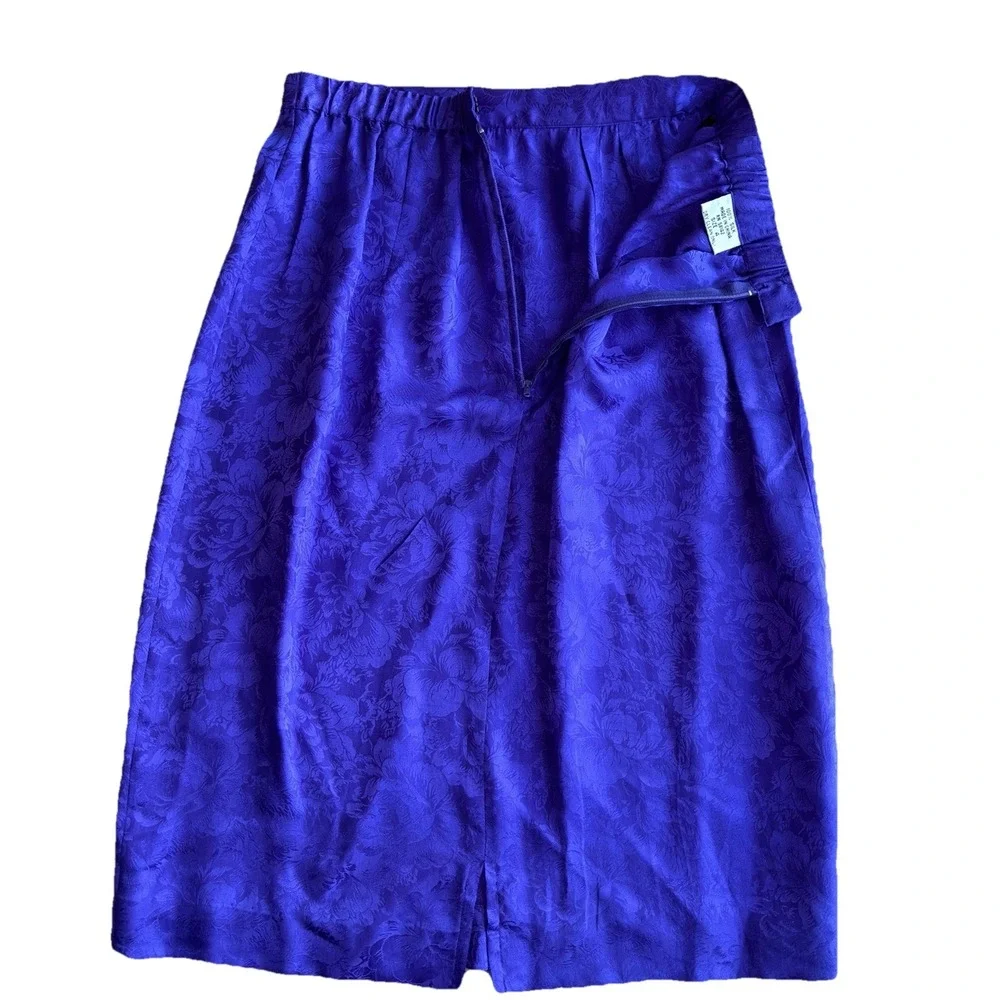 VTG 100% Silk‎ Purple Cheongsam Style Blouse Jacket Skirt Suit Sz4 Office Siren